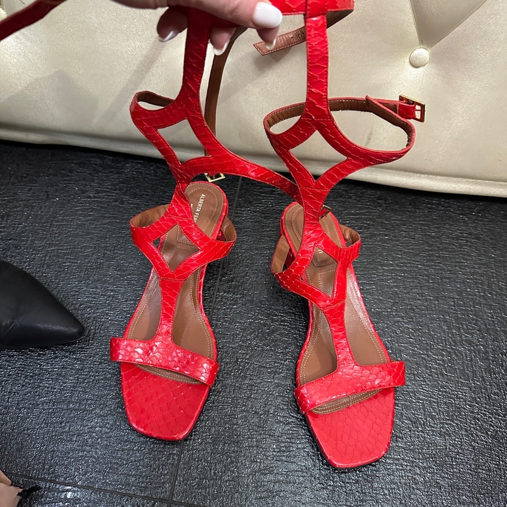 New Alberta Ferretti Red Textured Heels